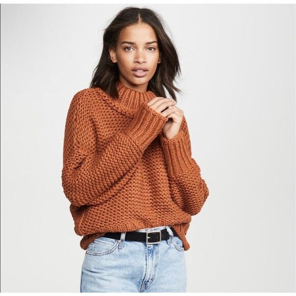 Free People My Only Sunshine Sweater Crop Tuscan Earth Orange Chunky Knit Size S - Picture 1 of 7